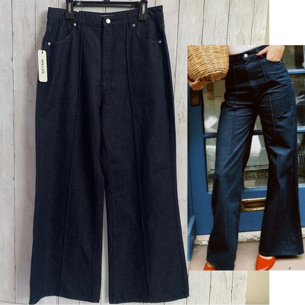 ROLLA'S  Studio Flare High Rise Denim Jeans Wide Leg Stay Blue Boho Size 32 NWT